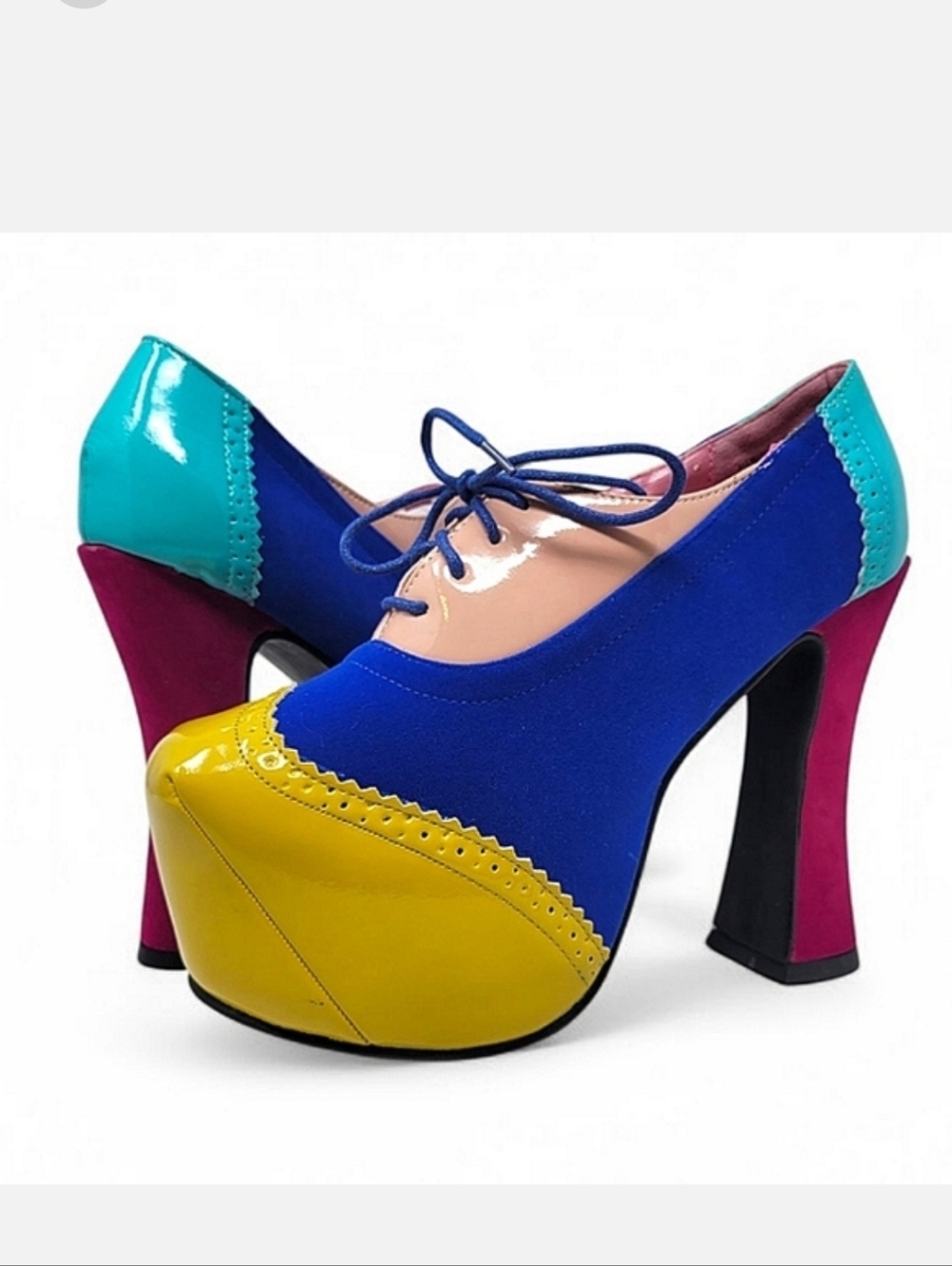 Color Block Lace Up Oxford Platform Heels